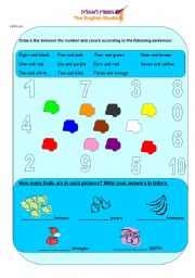 English worksheet: numbers and colors