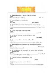 English worksheet: TRANSFORMATIONS