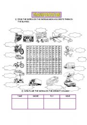 English Worksheet: TRANSPORTATION WORDSEARCH