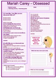 English Worksheet: Song Activity - Mariah Carey ( Obesessed )