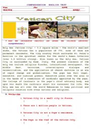 COMPREHENSION  ENGLISH TEST on Vatican CITY