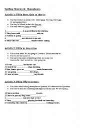 English worksheet: Homophones