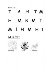 English worksheet: Find the letter M