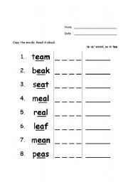 English worksheet: Sound /ea/