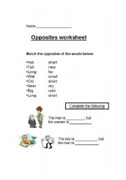 English Worksheet: opposites worksheet