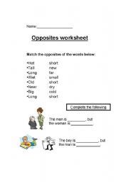 English worksheet: opposites worksheet