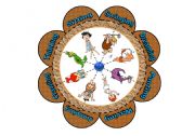 Verb Flower Puzzle with the Flintstones (16 piece puzzle with 8 verbs)