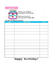 English worksheet: dates and birthdays