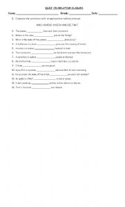 English Worksheet: QUIZ ON RELATIVE CLAUSES