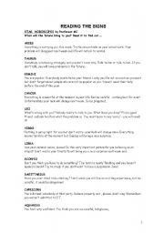 English worksheet: READING THE SIGNS