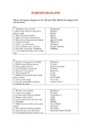 English Worksheet: FAMOUS  SLOGANS