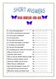 English Worksheet: SHORT ANSWERS (to be-have got-can-do (with like)