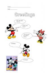 English worksheet: Mickey and Minnie greets you
