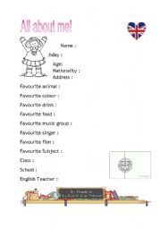 English worksheet: All about me girl Identity