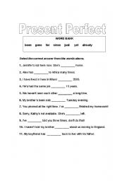 English worksheet: Present Perfect Worksheet