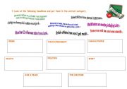 English Worksheet: in the news - headlines