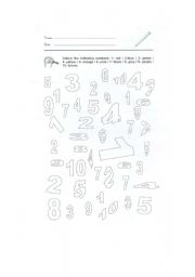 English Worksheet: Colour the numbers