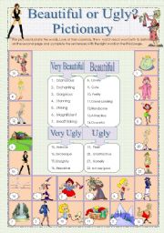 English Worksheet: Beautiful or Ugly? Vocabulary Activator Pictionary  Nr 1+ Exercises with Key - 4 Pages
