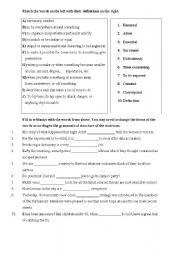 English worksheet: intermediate level vocab