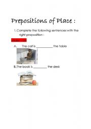 English worksheet: Prepositons of Place 