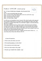 English worksheet: Profile of   LOVE LIFE   a music group 