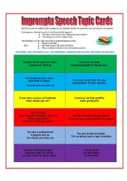 English Worksheet: Speech Topic Cards