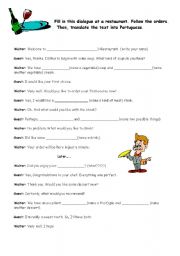 English Worksheet: tourism - Conversation at a restaurant