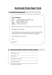 English Worksheet: An email from New York
