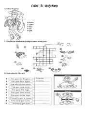 English Worksheet: colors and body parts