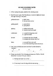 English worksheet: my dog is running faster . acivities 