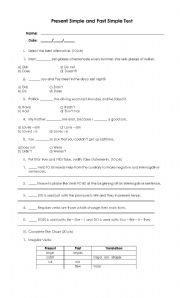 English worksheet: Present and Past Simple Test