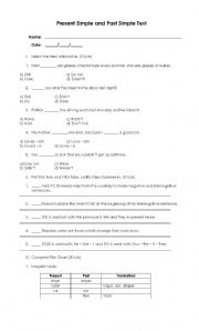 English Worksheet: Present and Past Simple Test