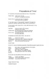 English Worksheet: Prepositions of Time AT/ON/IN 