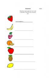 English worksheet: Color and fruit