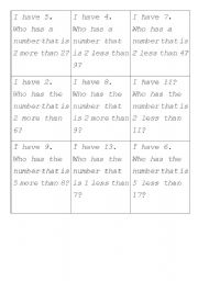 English Worksheet: I have, Who has More and Less, Before, After and Between