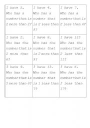 English worksheet: I have, Who has More and Less, Before, After and Between