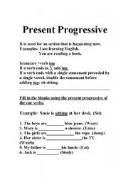 English worksheet: present progressive