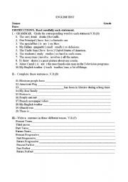 English worksheet: english grammar test (tenses)