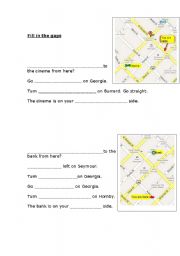 English Worksheet: Giving directions - Fill in the gaps
