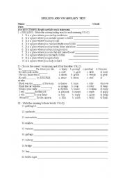 English worksheet: spelling and vcabulary test