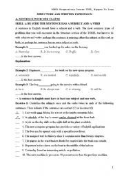 English worksheet: STRUCTURE AND WRITTEN EXPRESSION WITH ONE CLAUSE SENTENCE 