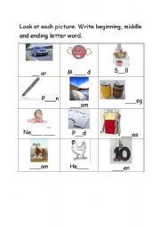English worksheet: Missing Beginning, Middle and Ending Letter Word