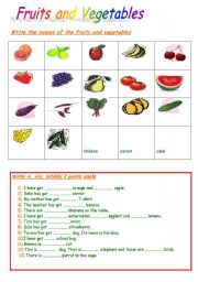 English Worksheet: fruits and vegetables