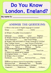 English Worksheet: Do You Know London, England?