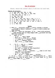 English worksheet: Articles. 