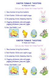 English worksheet: Easter Tongue twisters