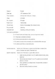 English worksheet: lesson plan english