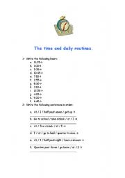 English worksheet: The time and daily routines