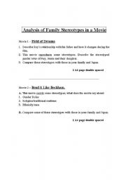 English worksheet: Stereotypes in movies Field of Dreams Bend it Like Beckham