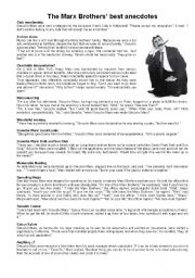 English Worksheet: The Marx Brothers best anecdotes
